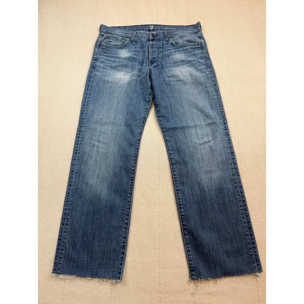 7 For All Mankind | Straight Blue Jeans Standard Fit‎ Raw Hem | Women's 33